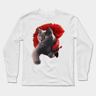 british shorthair cat with a betta fish illustration Long Sleeve T-Shirt